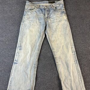 Axel Brand Jeans Mens 34x32 Light Wash Blue Denim Straight Embroidered Pockets